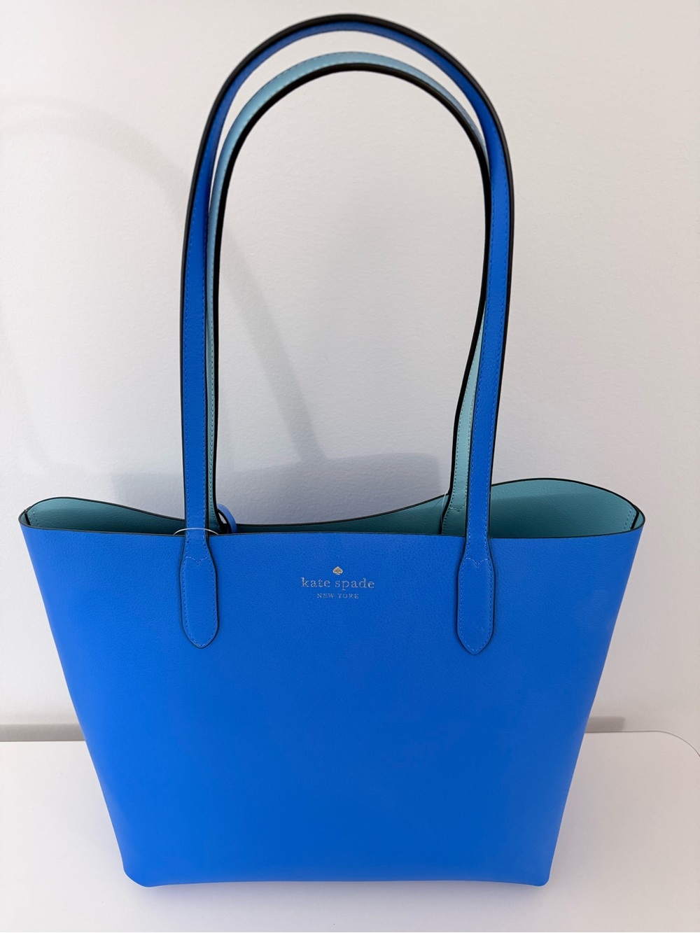 NWT Kate Spade Ava Reversible Blue Leather Tote + Pouch